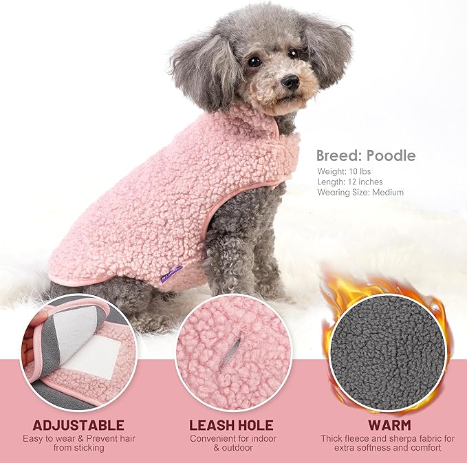 cyeollo Fleece Dog Coat Reversible Dog Jacket Sweater Turtleneck Sherpa Jackets Winter Pet Clothes Warm Cold Weather Coats for Small Dogs, Pink XL