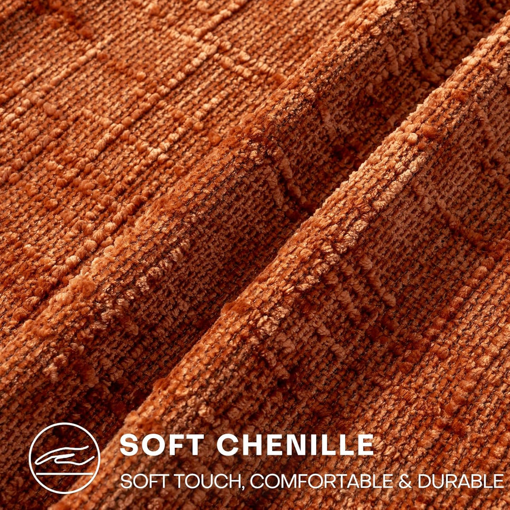 Decorative Throw Pillow Covers 18x18 Inch Set of 2, Soft Solid Farmhouse Chenille Couch Pillows, Spring Pillow Covers for Couch Sofa Bed Living Room Home Decor Pillowcase, Rust