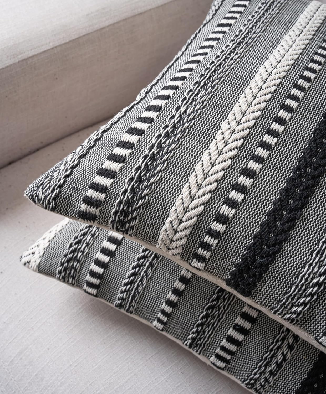 Boho Throw Pillow Covers 18x18 Inch Set of 2, Farmhouse Decorative Couch Pillow Cases, Black Accent Pillows of Bed, Sofa Bedroom Living Room Home Decor Cushion Cover