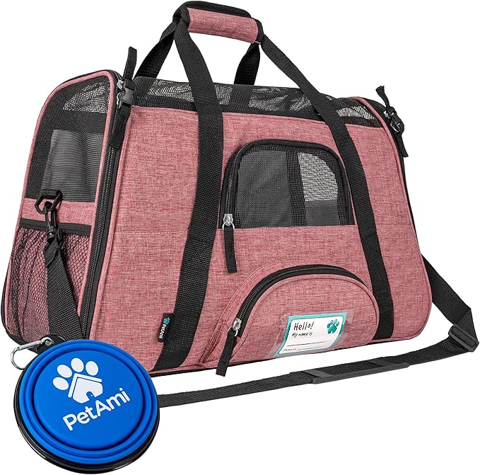 PetAmi Airline Approved Pet Carrier for Cat, Soft Sided Dog Carrier for Small Dog, Cat Travel Supplies Accessories Indoor Cats, Ventilated Pet Carrying Bag Medium Kitten Puppy, Large Heather White Red