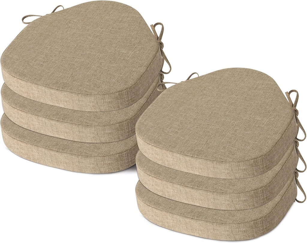 AddGrace Chair Cushions for Dining Chairs Set of 6 Windsor Kitchen Chair Cushions with Removable Textured Cover and Non Slip Bottom Indoor Chair Pads with Ties and Foam (16.5x15.5 Inches Beige)