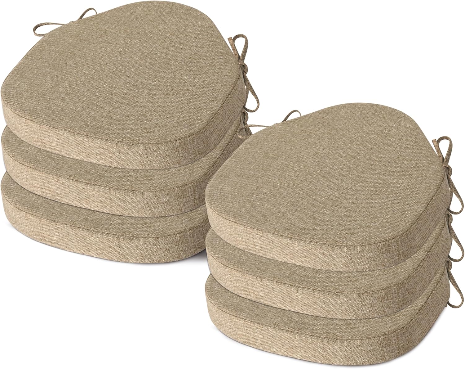 AddGrace Chair Cushions for Dining Chairs Set of 6 Windsor Kitchen Chair Cushions with Removable Textured Cover and Non Slip Bottom Indoor Chair Pads with Ties and Foam (16.5x15.5 Inches Beige)