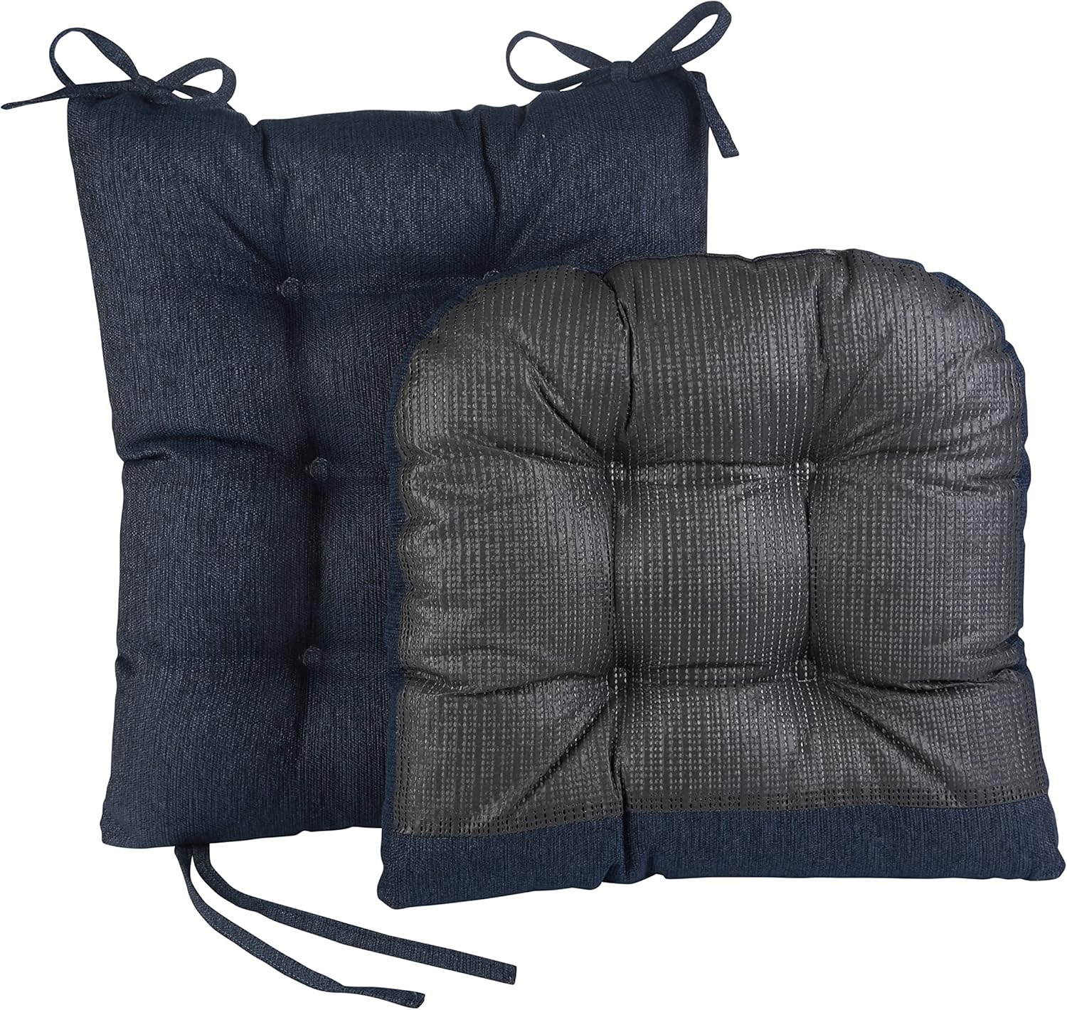 Klear Vu Omega Non-Slip Rocking Chair Cushion Set, Assembled in USA, Thick Padding & Tufted Design, Includes Seat Pad & Back Pillow with Ties, 17x17 Inches, 2-Piece Set, Solid Indigo