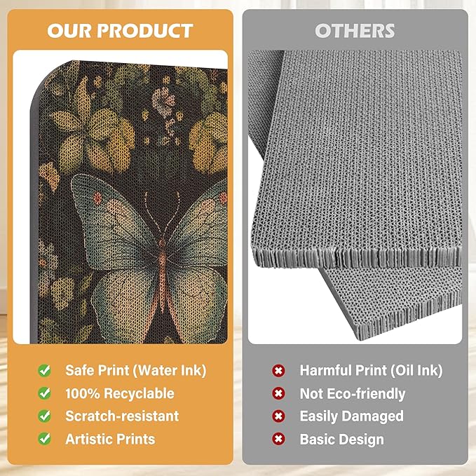 2 Pack Art Cat Scratcher, Wall-Mountable Cat Scratch Pad, Wall Cat Scratcher 16.7x11x1 Inch Cat Scratching Board for Indoor Cats Toy(Butterfly &Peacock)