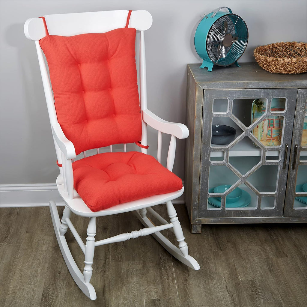Klear Vu Omega Non-Slip Rocking Chair Cushion, Assembled in USA, Thick Tufted Design, Includes Seat Pad & Back Pillow with Ties, 17x17 Inches, 2-Piece Set, Solid Coral