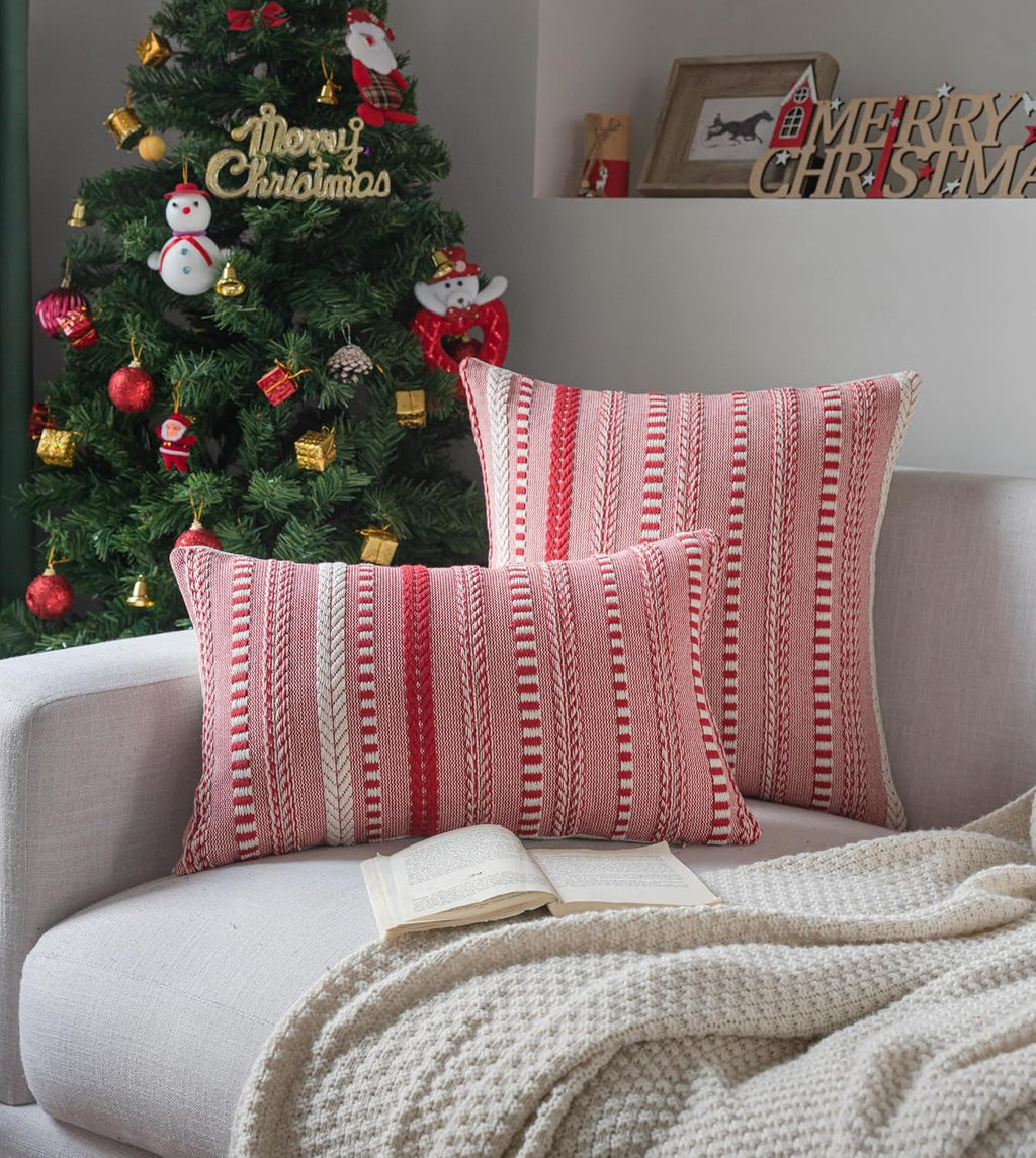 Christmas Pillow Covers 22x22 Inch Set of 2, Farmhouse Boho Christmas Decorative Couch Pillow Cases, Navy Blue Accent Pillows of Bed, Sofa Bedroom Living Room Home Decor Cushion Cove