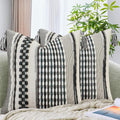 AmHoo Set of 2 Chenille Striped Textured Boho Throw Pillow Covers Aesthetic with Tassels Woven Decorative Pillow Case for Couch Bed Sofa Bedroom Modern Funky 18 x 18-Inch Black Multicolor