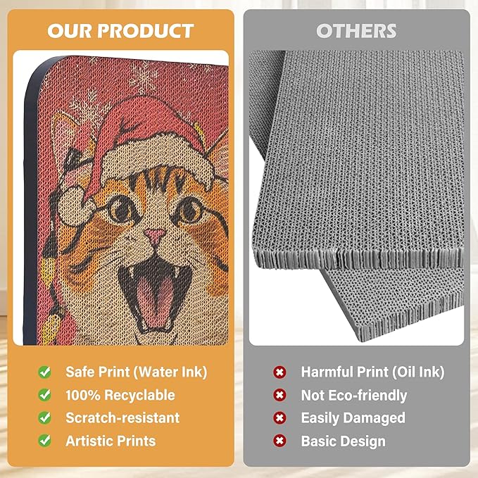 2 Packs Art Cat Wall-Mountable Scratching Board 16.7x11x1 Inch Cat Wall Scratch Pad and Scratcher for Indoor Cats Furniture Protector (Christmas)