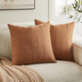 ZeeMart Linen Checked Throw Pillow Covers Set of 2, 22x22 Inch Caramel/Cream, Farmhouse Decorative Single Sided Grid Embroidered Couch Pillow Cases Burnt Orange Cotton Linen Cushion Covers