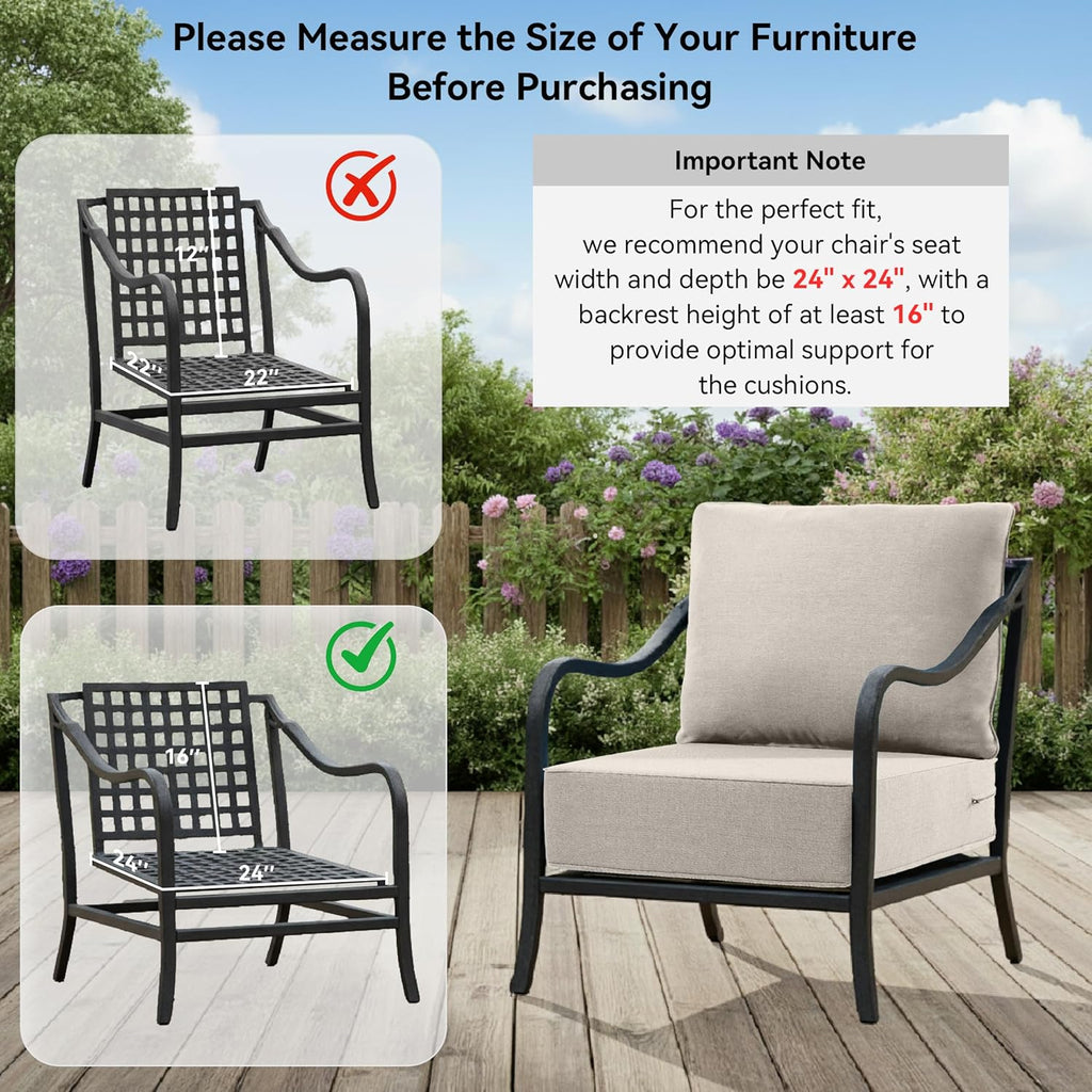 6" Thick Outdoor Cushions 24x24x6, 10-Set Deep Seat Patio Cushions with Removable Cover, Waterproof & Fade Resistant Replacement for Wicker Chair, Loveseat, Sofa - Beige