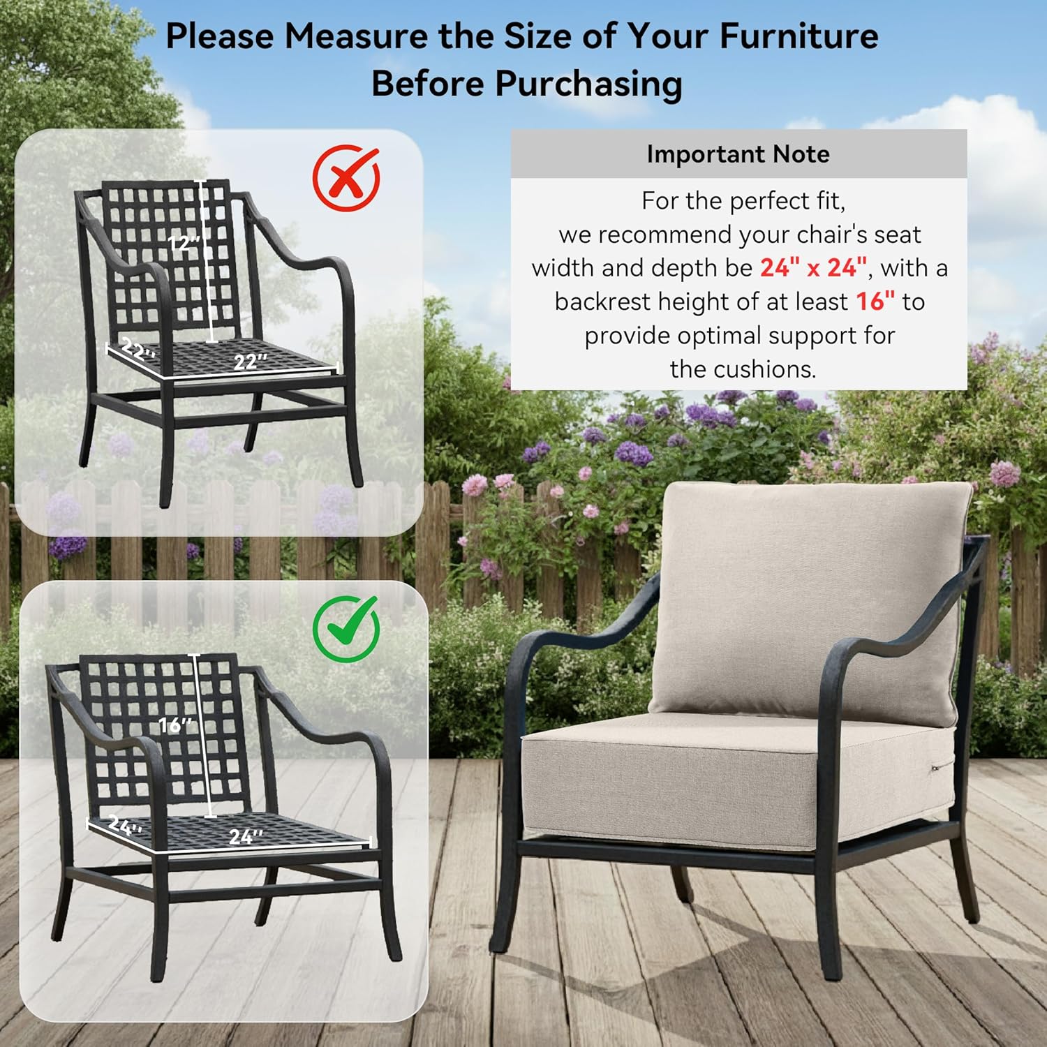 6" Thick Outdoor Cushions 24x24x6, 8-Set Deep Seat Patio Cushions with Removable Cover, Waterproof & Fade Resistant Replacement for Wicker Chair, Loveseat, Sofa - Beige