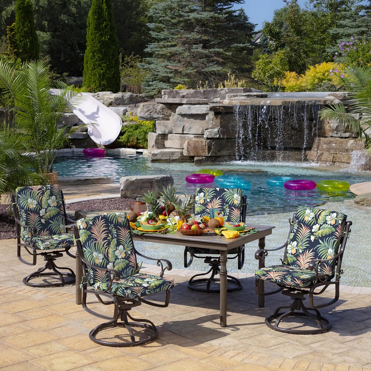 Arden Outdoor Midback Chair Cushion, 18 x 16.5, Rain-Proof, Fade Resistant Simone Blue Tropical