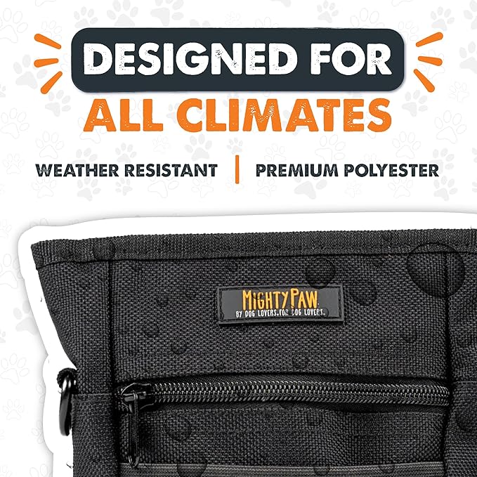 Mighty Paw Dog Treat Pouch | No Spill Magenetic Clasp - Hands-Free Pouches for Training - Pets Training Treat Pouches for Dog Walks - Pet Bags Pouch - Built in Poop Bag Holder - Black