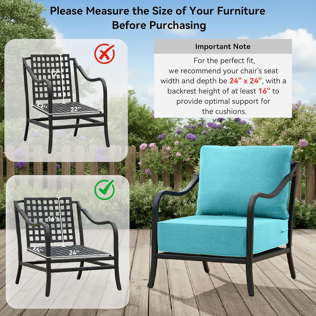 6" Thick Outdoor Cushions 24x24x6, 8-Set Deep Seat Patio Cushions with Removable Cover, Waterproof & Fade Resistant Replacement for Wicker Chair, Loveseat, Sofa - Teal