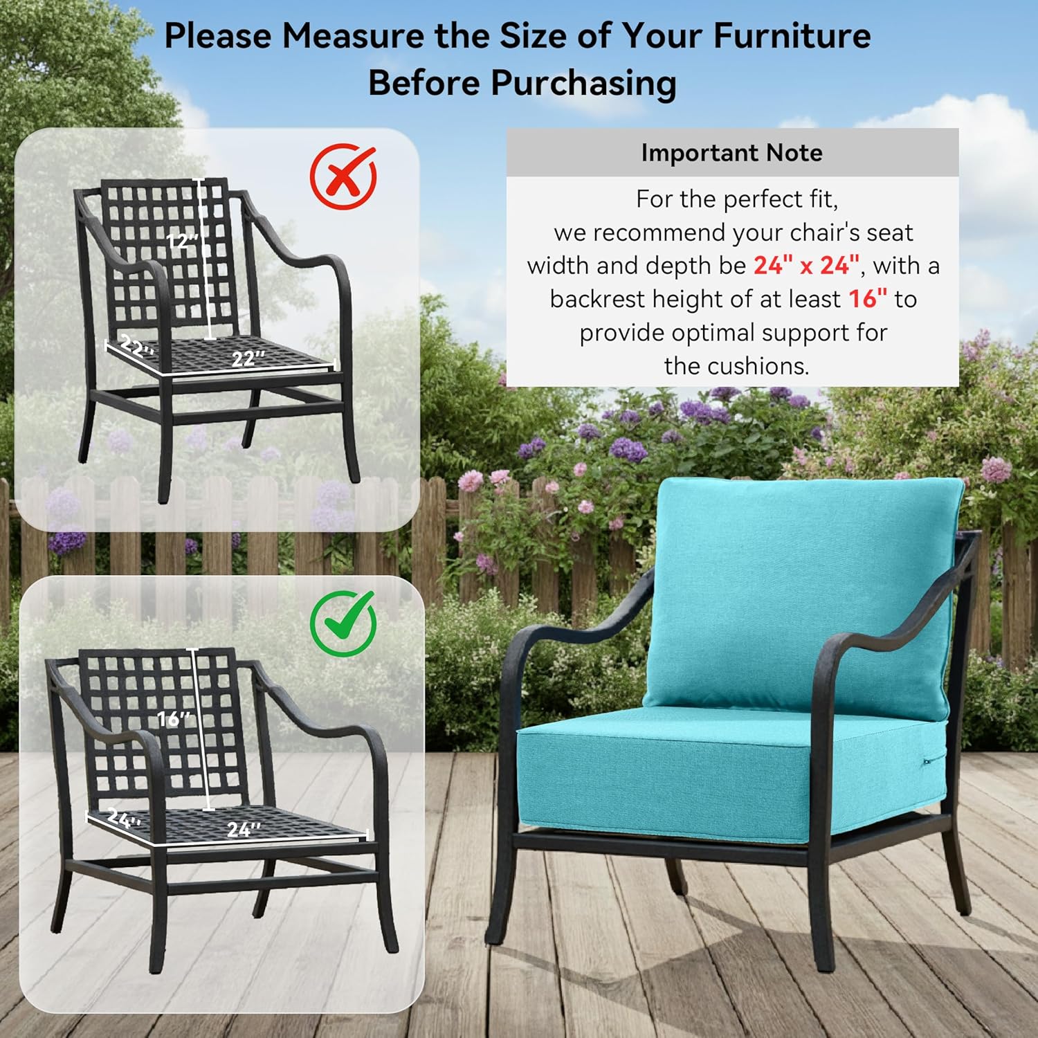 6" Thick Outdoor Cushions 24x24x6, 8-Set Deep Seat Patio Cushions with Removable Cover, Waterproof & Fade Resistant Replacement for Wicker Chair, Loveseat, Sofa - Teal