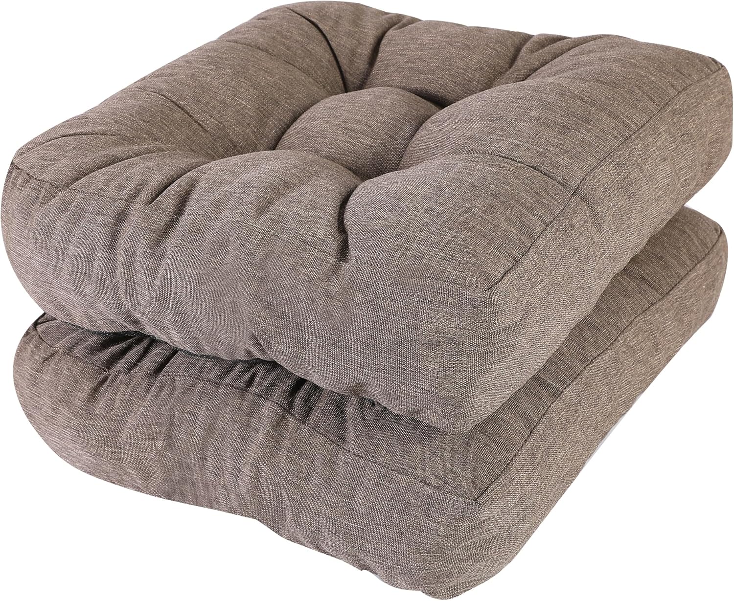 RACE LEAF 19" x 19" Patio Chair Cushions Brown - Outdoor/Indoor Tufted Memory Foam Chair Pads Set of 2, Water-Resistant Olefin Chair Seat Cushion Non-Slip Backing