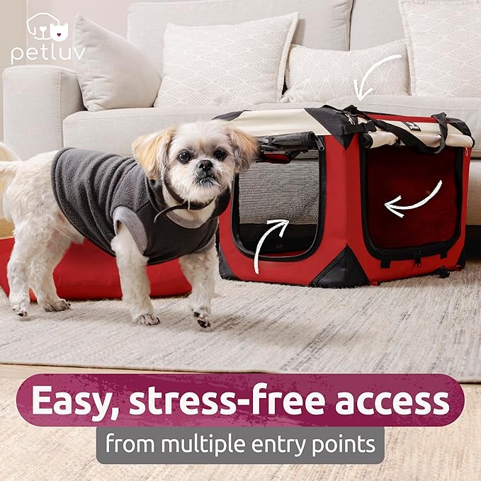 Medium Cat & Dog Carrier for Most Cats or Small Dogs, Soft-Sided, Collapsible with Locking Zippers, Portable Travel Bag with Soft Bed, Red
