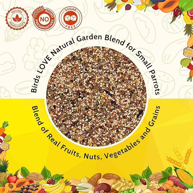 Birds LOVE All Natural Garden Blend Bird Food for Small Birds - Lovebirds, Cockatiels, Parakeets and Parrotlets 2lb
