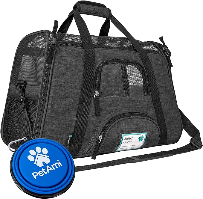 PetAmi Airline Approved Soft Sided Dog & Cat Carrier, Ventilated Pet Carrying Bag - Medium/Large, Heather Dark Gray