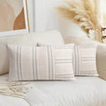 AELS 12x20 Decorative Farmhouse Linen Throw Pillow Covers, Boho Rectangle Lumbar Pillow Case, Set of 2, Beige with White & Gray Stripe Patchwork Cushion Cover for Sofa Couch Living Room (Cover ONLY)