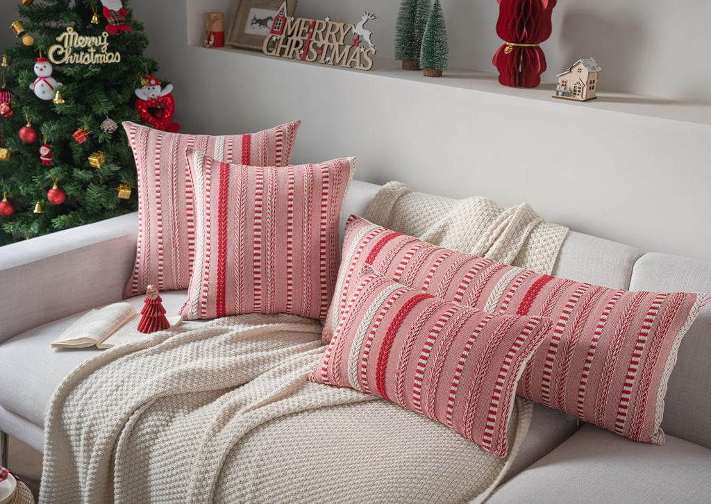 Christmas Lumbar Pillow Covers 14x36 Long, Farmhouse Boho Christmas Decorative Couch Pillow Cases, Red Accent Pillows of Bed, Sofa Bedroom Living Room Home Decor Cushion Cover, Pack of 1