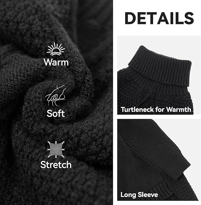 cyeollo Fleece Dog Sweaters for Medium Dogs Male, Stretchy Warm Turtleneck Doggy Clothes for Fall Winter Pullover Doggie Jacket Boy Thermal Knit Pet Apparel with Sleeves, Black XL