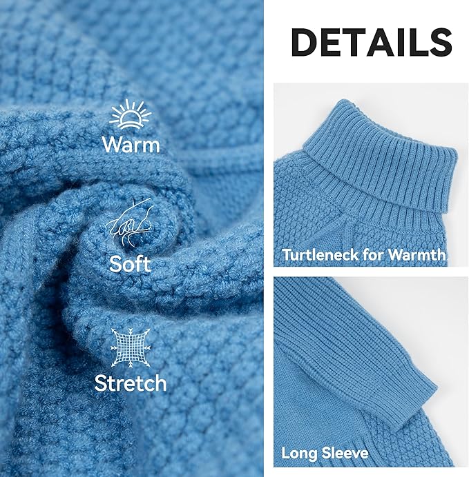 cyeollo Small Dog Sweater, Warm Turtleneck Sweaters for Small Dogs Boy, Knit Doggy Sweatshirt with Sleeves Fall Winter Pullover Cold Weather Dog Clothes for Indoor & Outdoor Wear, Blue S