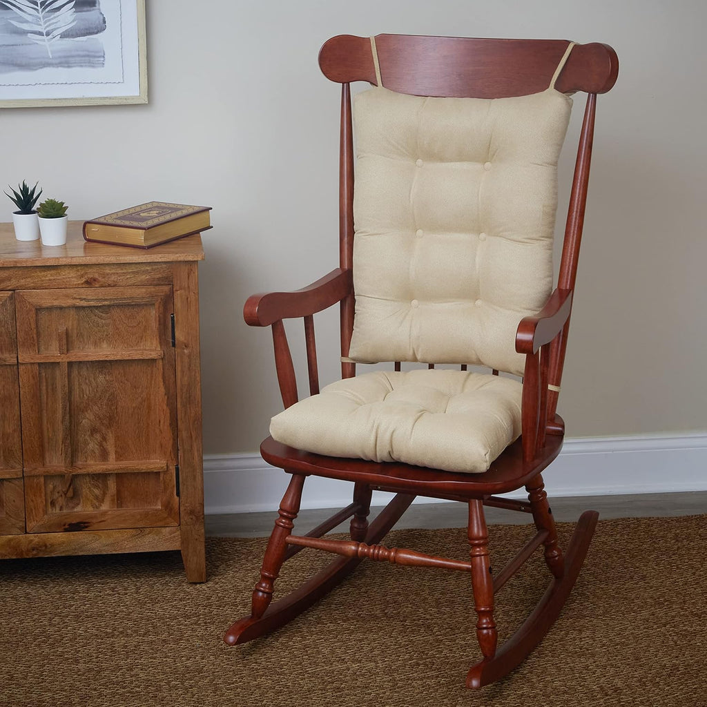 Klear Vu Omega Non-Slip Rocking Chair Cushion, Assembled in USA, Thick Tufted Design, Includes Seat Pad & Back Pillow with Ties, 17x17 Inches, 2-Piece Set, Honeycomb Natural