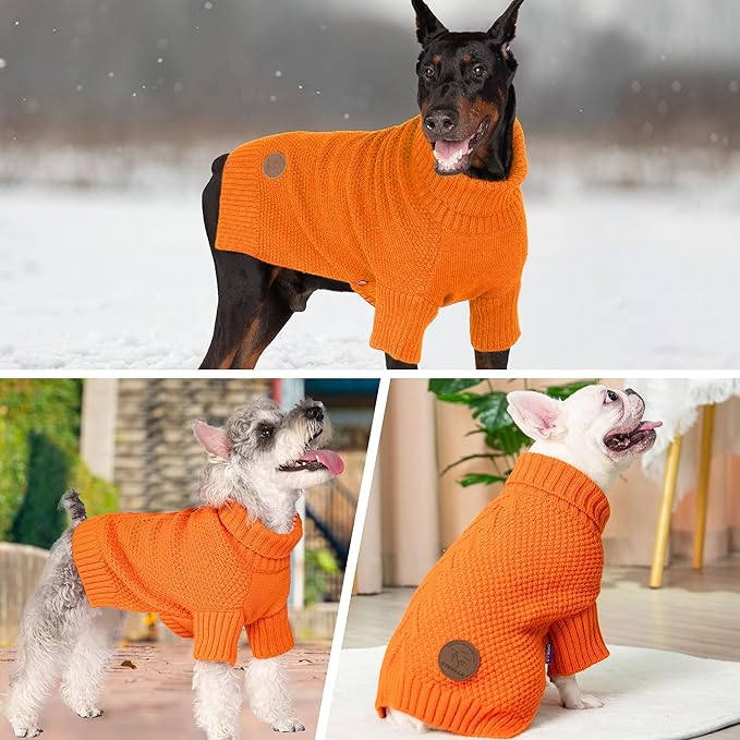 cyeollo Dog Sweater Pullover Turtleneck for Dogs, Classic Knitwear Fall Winter Cold Weather Dog Clothes Warm Pet Apparel Small Medium Large Pet Sweaters, Orange XL