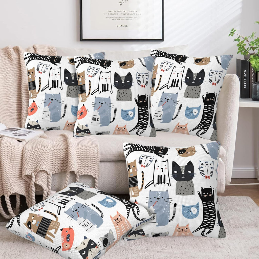 Throw Pillow Cover Case Funny Cats Pillow Covers 18x18 Inch Set of 2,Soft Decorative Throw Pillow Case for Living Room Bedroom Sofa Couch Cushion Covers
