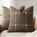 Foindtower Pack of 2 Decorative Faux Linen Jacquard Check Throw Pillow Covers Farmhouse Cushion Cover with Grid Textured Accent Pillowcase for Couch Sofa Living Room Home Decor,20×20 Inch,Cocoa Brown