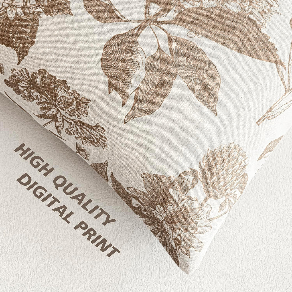 Foindtower Set of 2 Linen Floral Throw Pillow Covers Vintage Accent Print Decorative Cushion Covers Farmhouse Boho Home Decor for Sofa Chair Couch Bedroom Living Room,20×20 Inch,Light Brown