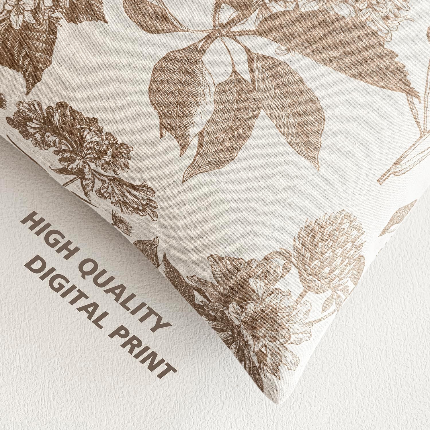 Foindtower Set of 2 Linen Floral Throw Pillow Covers Neutral Vintage Print Decorative Cushion Covers Farmhouse Boho Home Decor for Sofa Chair Couch Bedroom Living Room,22×22 Inch,Light Brown
