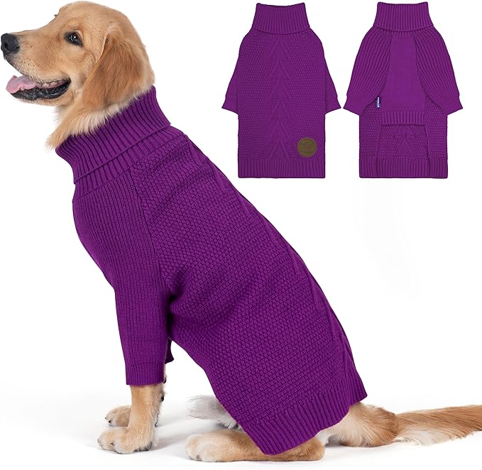 cyeollo 4XL Dog Sweater,Pullover Turtleneck for Large Dogs Classic Knitwear Fall Winter Cold Weather Dog Clothes Warm Pet Apparel Large Big Dogs Sweaters Male, Purple XXXXL