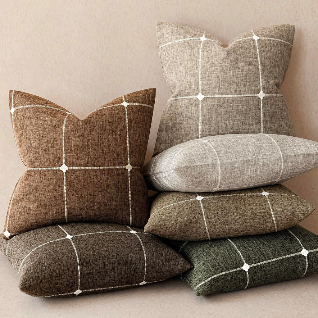 Foindtower Pack of 2 Decorative Faux Linen Jacquard Check Throw Pillow Covers Farmhouse Cushion Cover with Grid Textured Accent Pillowcase for Couch Sofa Living Room Home Decor,16×16 Inch,Orange Brown