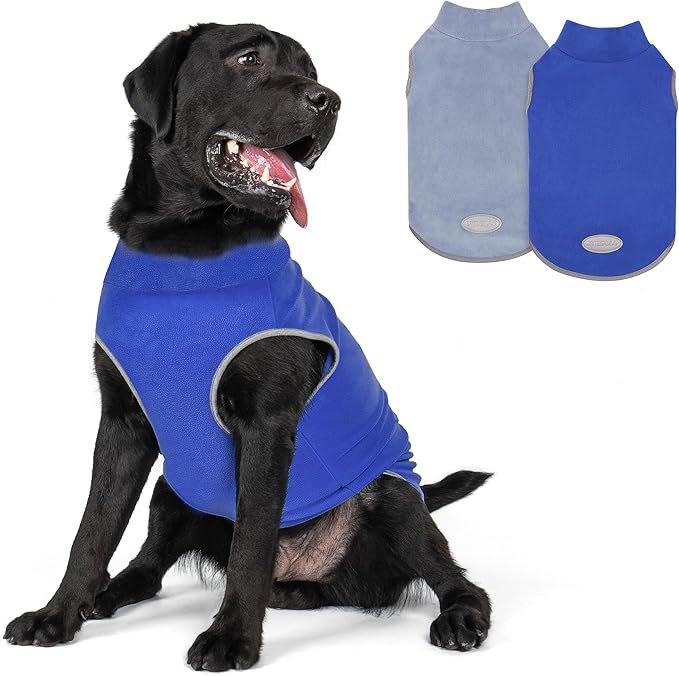 cyeollo 2 Pack Fleece Dog Sweater Pullover Pet Sweatshirt Reflective Lightweight Dog Clothes Sweaters for Large Dogs Boy Girl Pet Apparel Blue, Mist Blue, XXXL