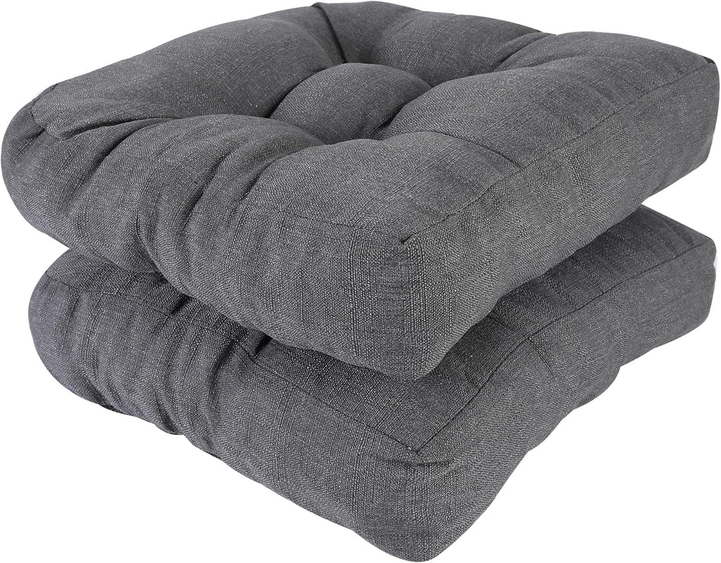 RACE LEAF 19" x 19" Patio Chair Cushions Gray - Outdoor/Indoor Tufted Memory Foam Chair Pads Set of 2, Water-Resistant Olefin Chair Seat Cushion Non-Slip Backing
