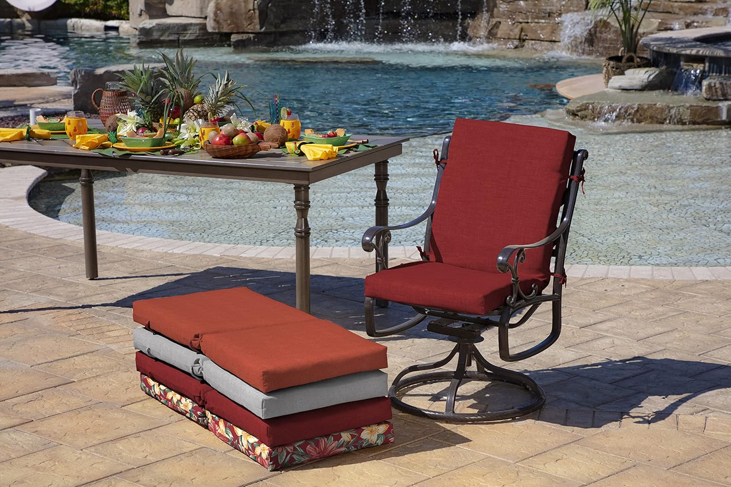 ARDEN Outdoor Midback Chair Cushion, 18 x 16.5, Water Repellent, Fade Resistant 18 x 16.5, Ruby Red Leala
