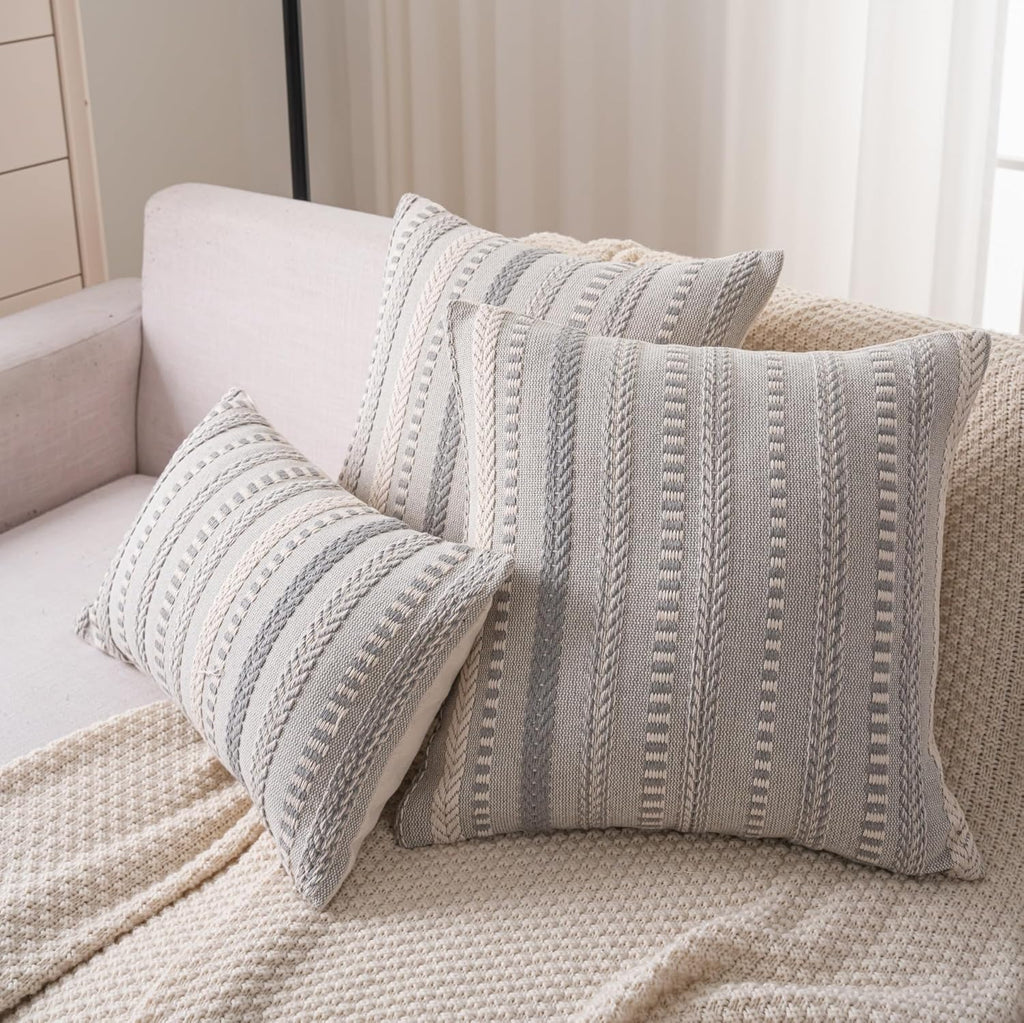 Boho Lumbar Pillow Covers 14x36 Long, Farmhouse Decorative Couch Pillow Cases, Grey Accent Pillows of Bed, Sofa Bedroom Living Room Home Decor Cushion Cover, Pack of 1