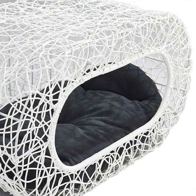 D+GARDEN Fun Stackable White Cat Condo for Indoor Cats - Interactive Play Rattan Modern Cat House for Indoor Cats Kitty, Pet Friendly Top/Side House Entry, Cat Bed Enclosed