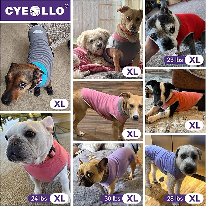 cyeollo 2 Pack Fleece Dog Sweater Stretchy Sweatshirt for Dogs Vest Lightweight Jacket with Reflective Stripe Pullover Dog Clothes XL Green & Grey