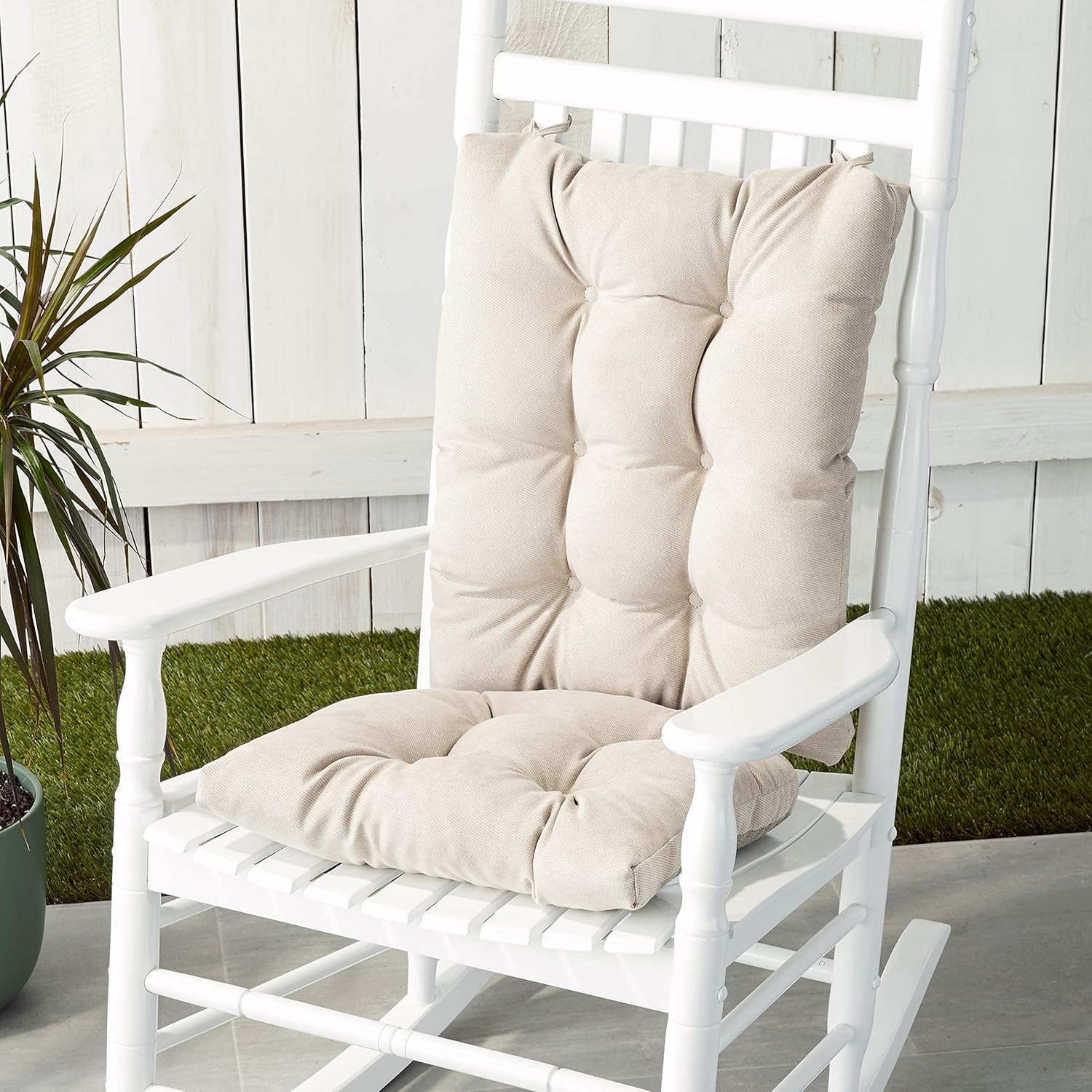 Klear Vu Omega Non-Slip Rocking Chair Cushion Set, Assembled in USA, Thick Padding & Tufted Design, Includes Seat Pad & Back Pillow with Ties, 17x17 Inches, 2-Piece Set, Twillo Stone