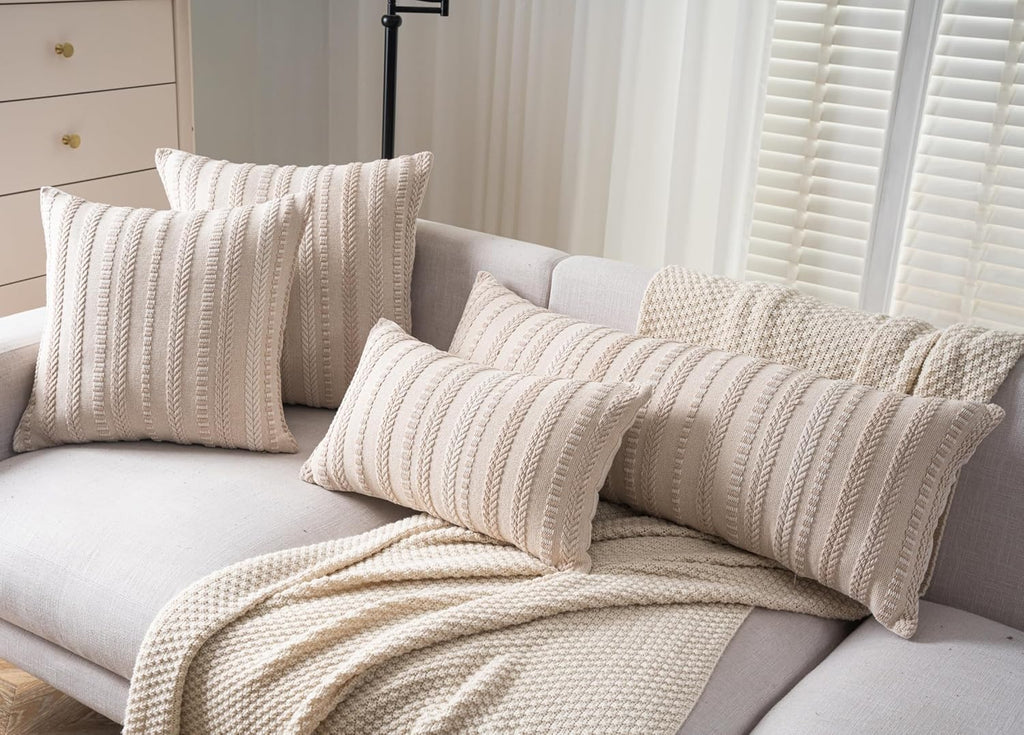 Boho Lumbar Pillow Covers 14x36 Long, Farmhouse Decorative Couch Pillow Cases, Beige Accent Pillows of Bed, Sofa Bedroom Living Room Home Decor Cushion Cover, Pack of 1
