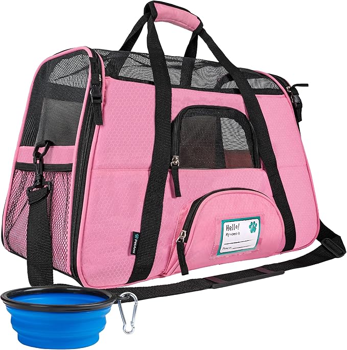 PetAmi Airline Approved Pet Carrier for Cat, Soft Sided Dog Carrier for Small Dogs, Cat Travel Supplies Accessories for Indoor Cats, Ventilated Pet Carrying Bag Medium Large Kitten Puppy, Small Pink