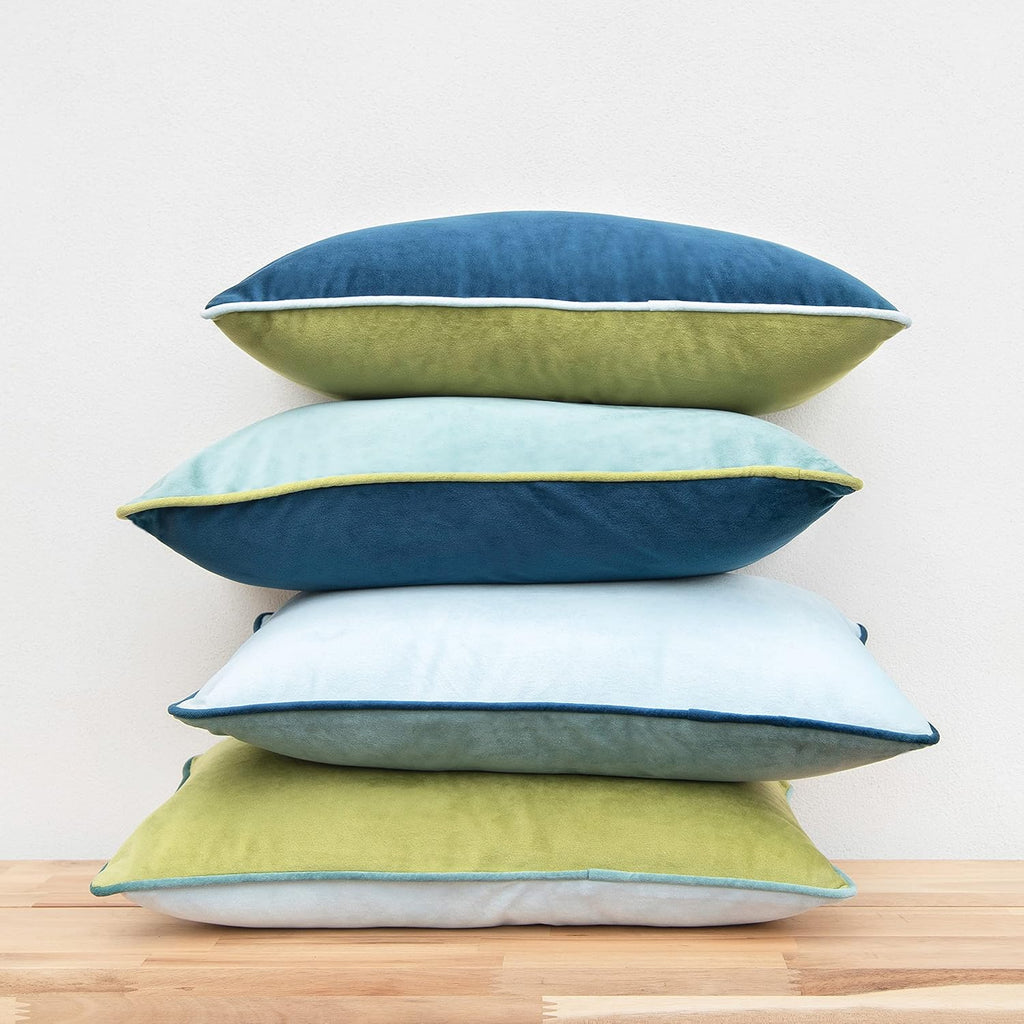 MONDAY MOOSE Decorative Throw Pillow Covers Cushion Cases, Set of 4 Soft Velvet Modern Double-Sided Designs, Mix and Match for Home Decor, Pillow Inserts Not Included (12x20 inch, Green/Blue)