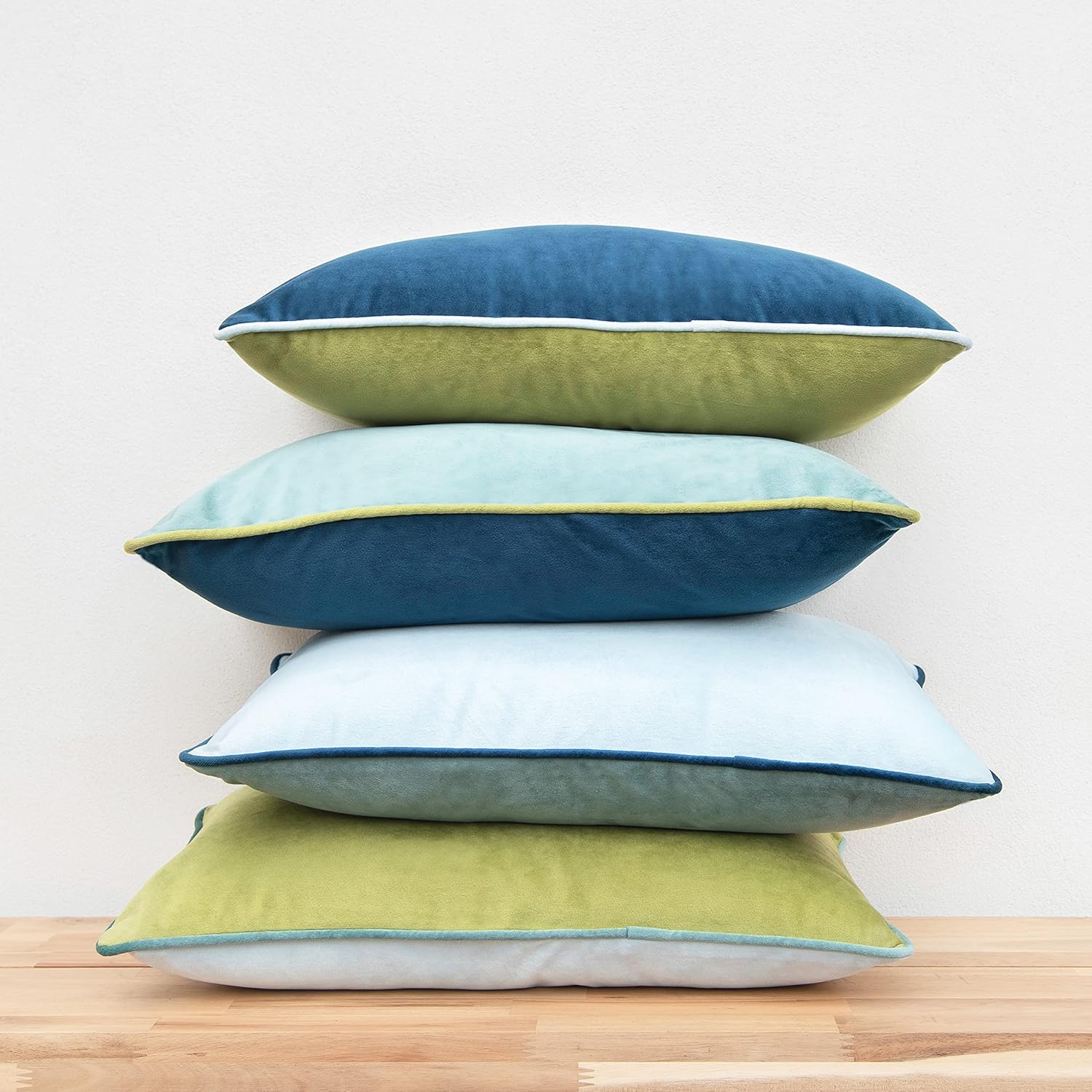 MONDAY MOOSE Decorative Throw Pillow Covers Cushion Cases, Set of 4 Soft Velvet Modern Double-Sided Designs, Mix and Match for Home Decor, Pillow Inserts Not Included (12x20 inch, Green/Blue)