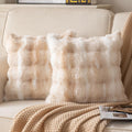 Pack of 2 Thick Plush Throw Pillow Covers Fluffy Wave Faux Fur Decorative Cushion Covers Soft Wool Pillowcase for Sofa Couch Livingroom 20x20 Inch White Beige