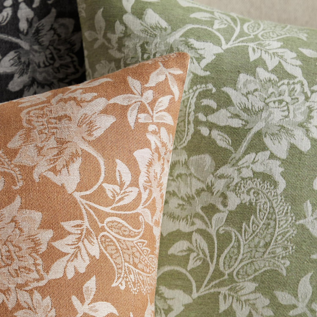 Floral Jacquard Throw Pillow Covers Set of 2, Background/Green 20x20 Inch, Farmhouse Decorative Cotton Sage Green Cushion Covers for Sofa Bed Living Room Home Decor