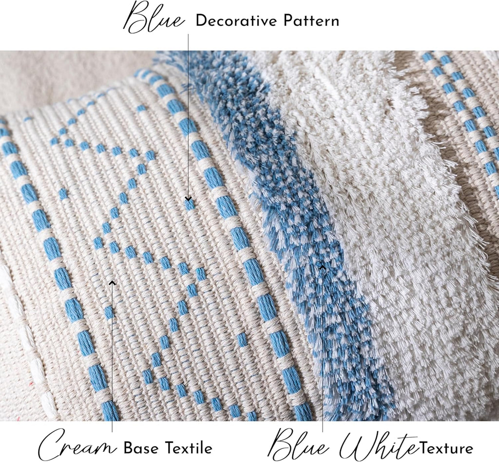 BlissBlush Blue Decorative Lumbar Throw Pillow Cover 12x20 Combo Set of 2 Rectangular Coastal Boho Accent Pillowcase Neutral Farmhouse Cushion for Couch Sofa Bedroom Living Home Décor Cover ONLY