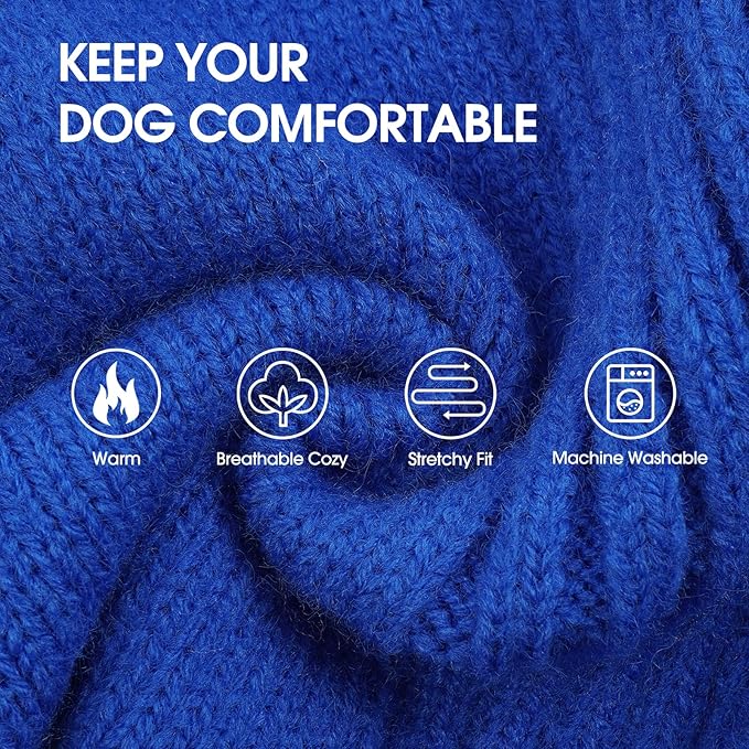 IECOii Dachshund Sweater,Turtleneck Dog Sweater for Small Medium Dogs Girl,Stretchy & Breathable,Warm Knitted Pullover Coat,High Neck Knitwear for Cold Weather Indoor & Outdoor Wear (Royal Blue, M)